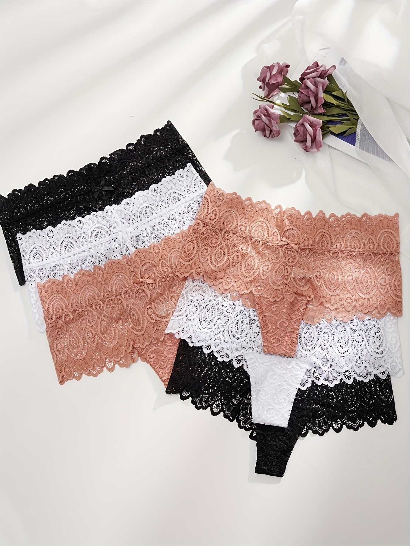6 Pack Women's Plus Floral Lace Hipster Panties Set