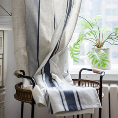 Stripe Navy Kitchen Curtain Half Blackout Cotton Linen Curtain