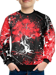 Teens Red Tree 3D Print Block Sweatshirt Casual Pullover Street Wear Clothes