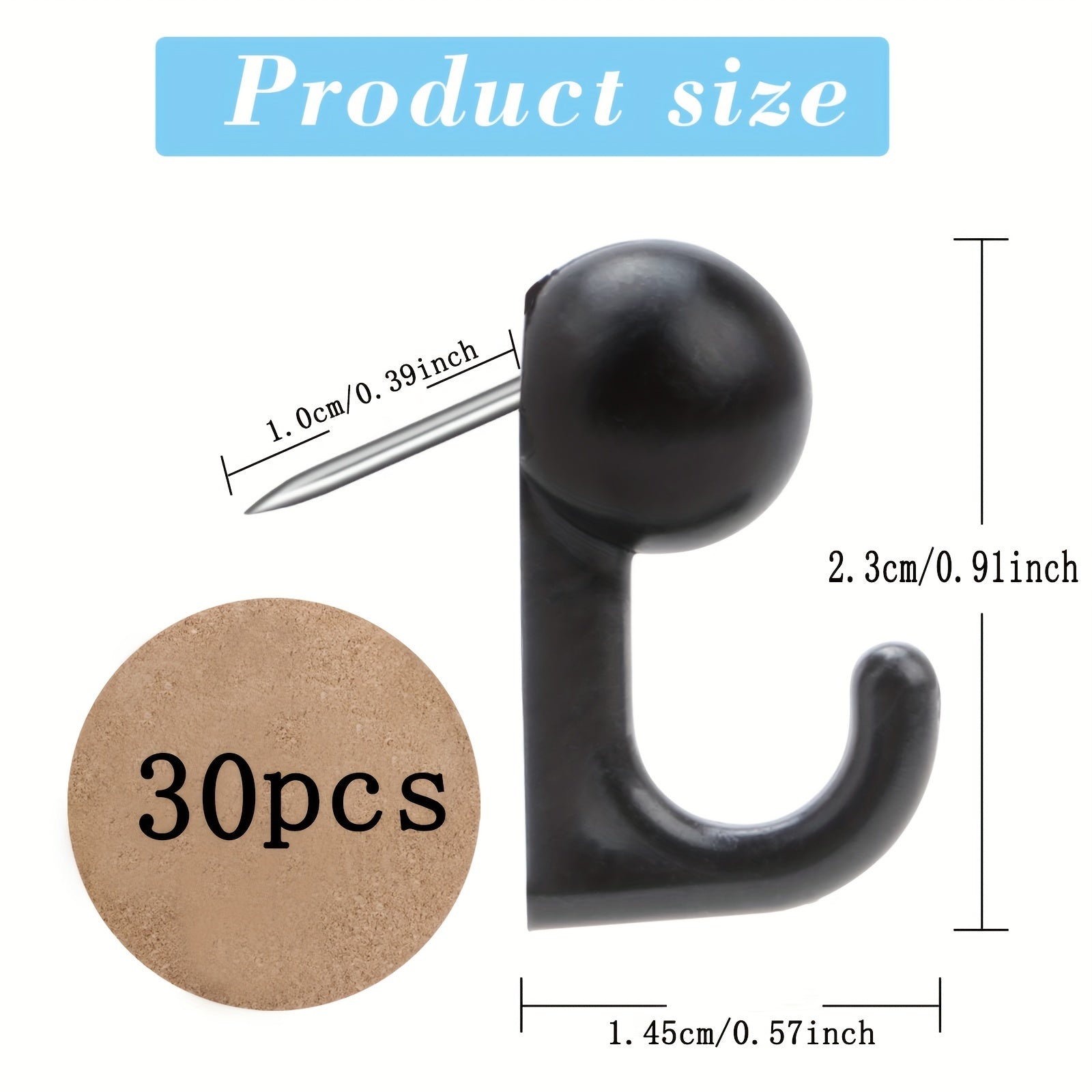 30pcs Push Pin Hooks for Cork Board Bulletin Board