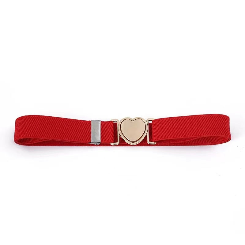 Kids Colorful Elastic Stretch Belts w/ Heart Shape Buckle