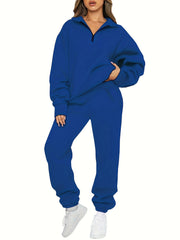 Zip Up Pullover Top & Joggers Set for Women