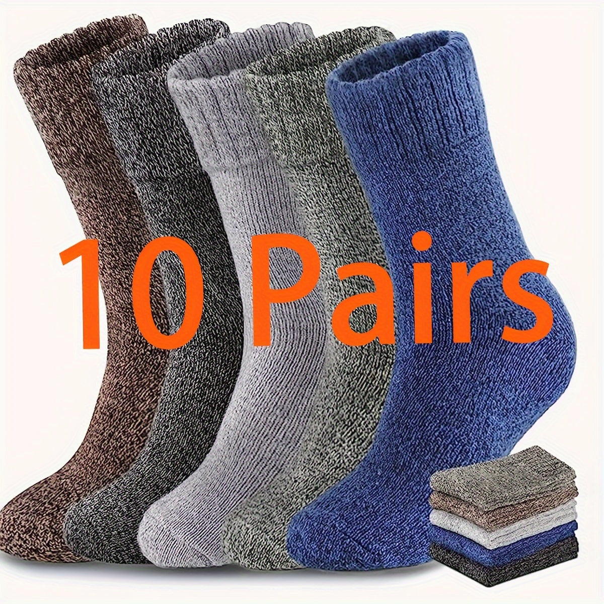 Men's Crew Socks, Winter Thicken Warm Solid Pairs, Autumn