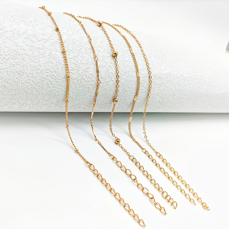 5pcs Round Beaded Layered Anklet Set - Minimalist Foot Jewelry