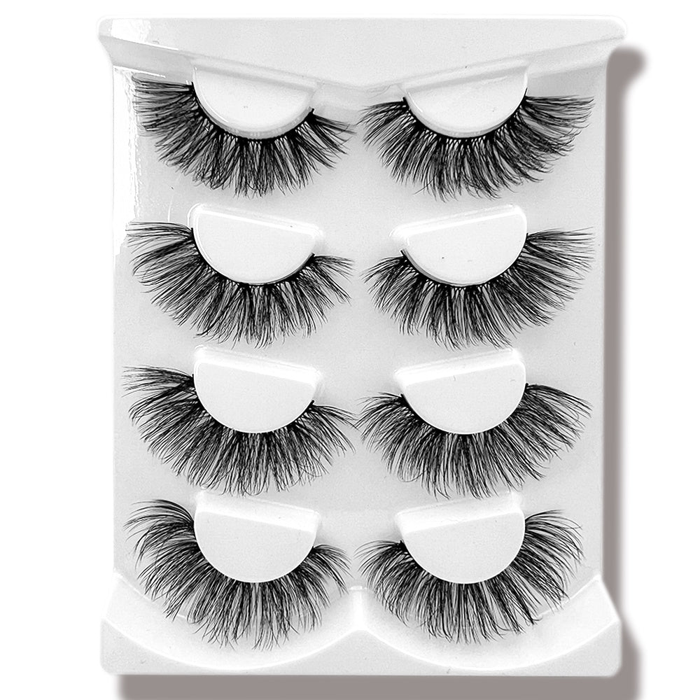 4 Pairs 3D Mink Lashes Bulk Faux With Custom Box Wispy Natural Mink Lashes