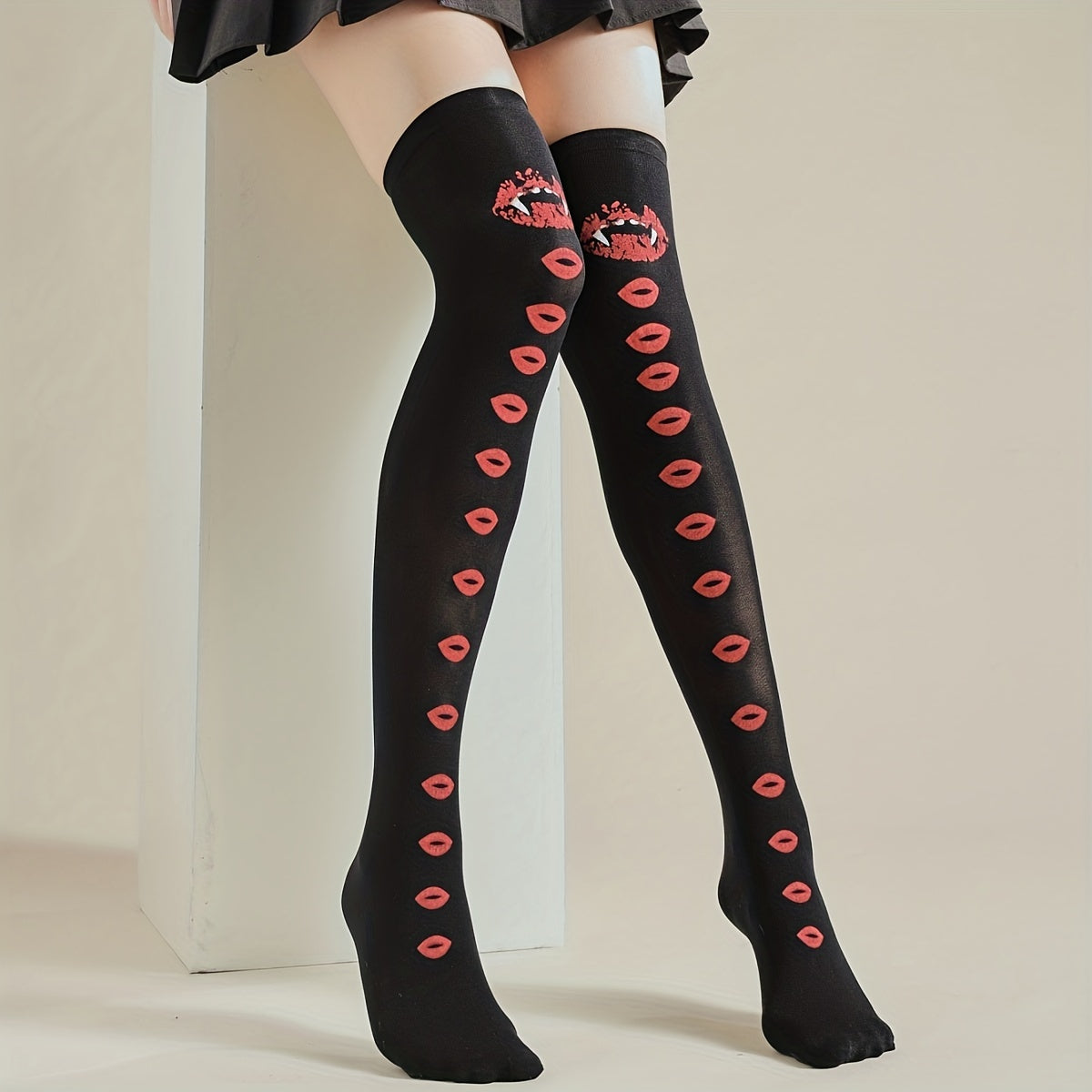 Lips Print Thigh High Socks Halloween Cosplay Over-The-Knee Socks