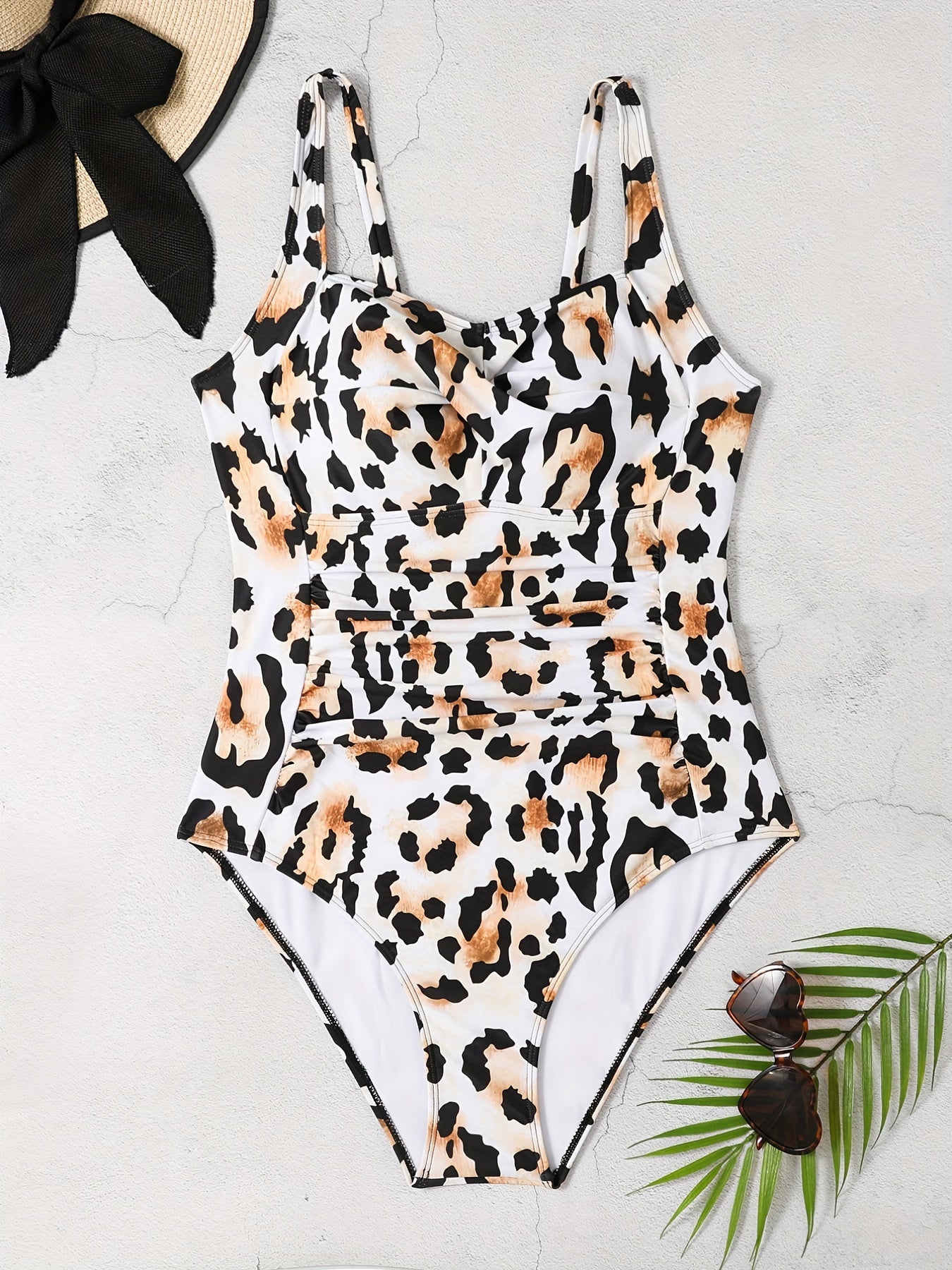 Leopard Twist Front Lace Up Cut Out One Piece Swimsuit