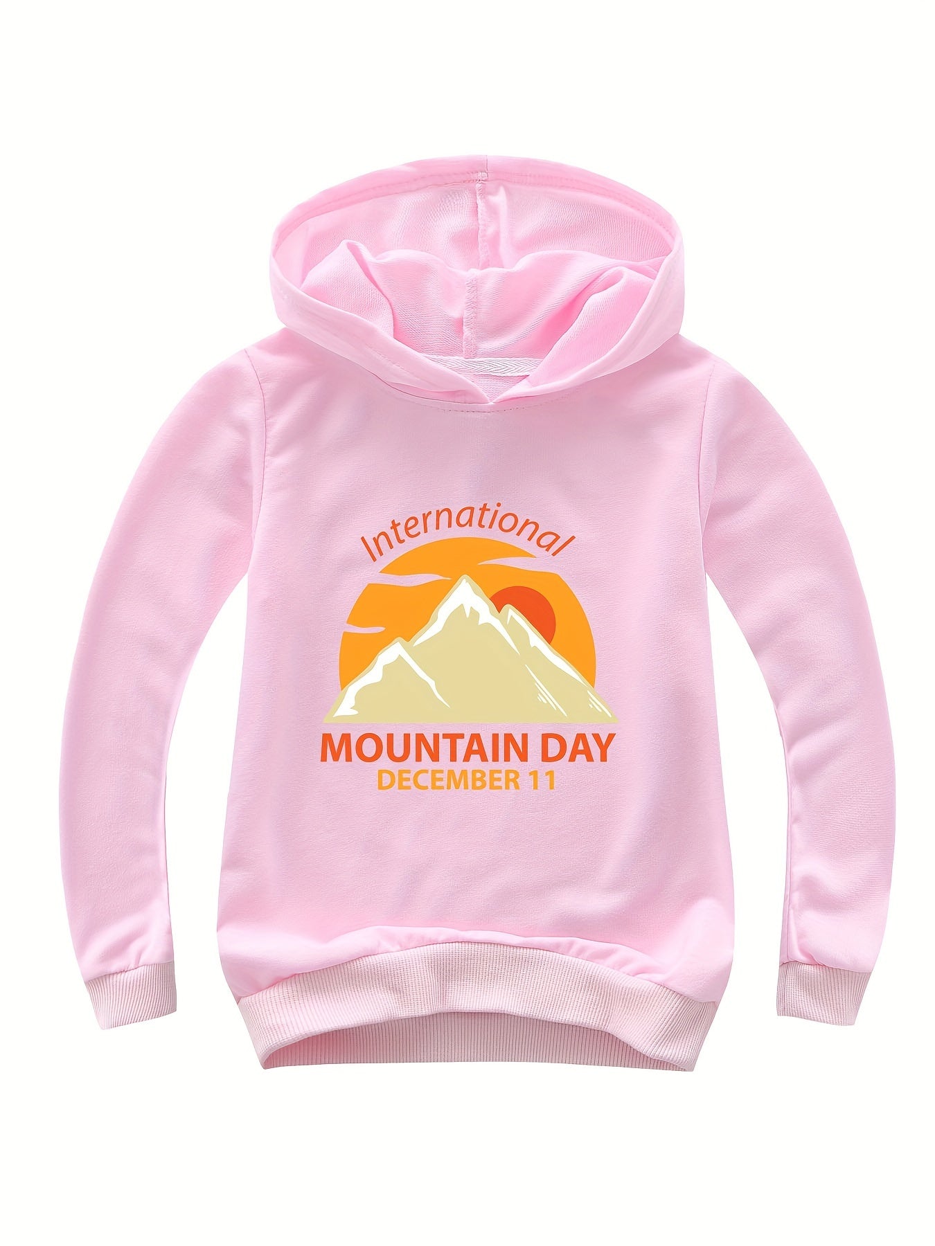 Cotton INTERNATIONAL MOUNTAIN Print Hoodies Girls Comfy Hooded Sweatshirt
