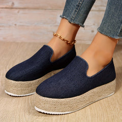 Women's Denim Platform Slip On Espadrille Shoes