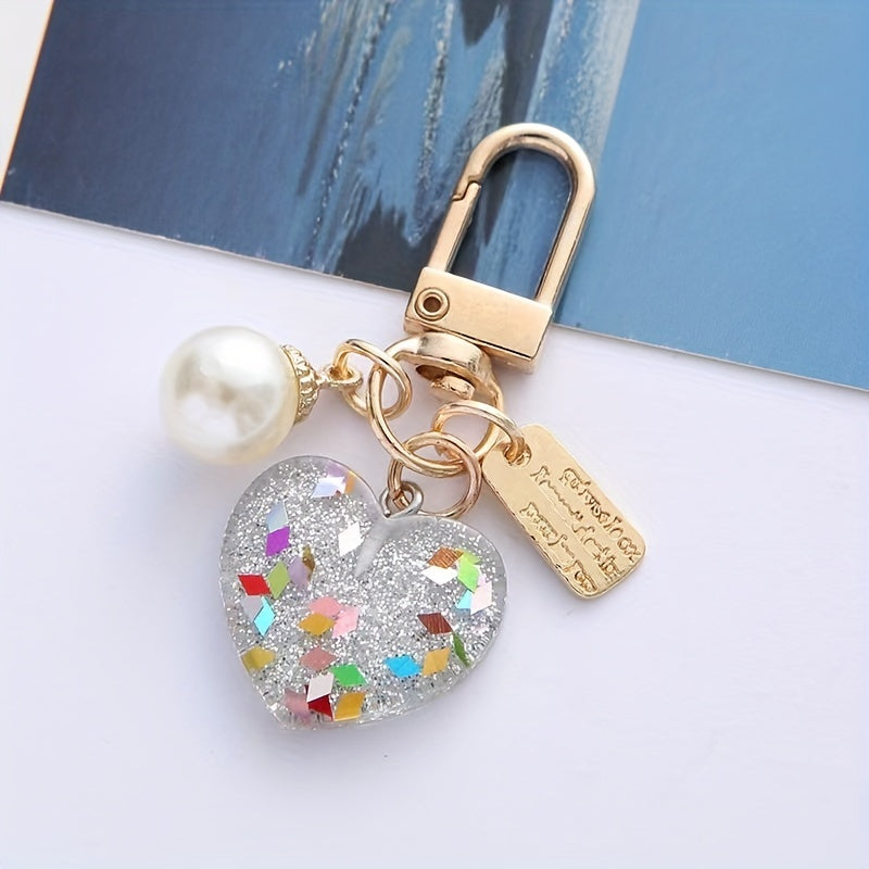 Acrylic Pearl Heart Keychain Pendant Bag Ornament