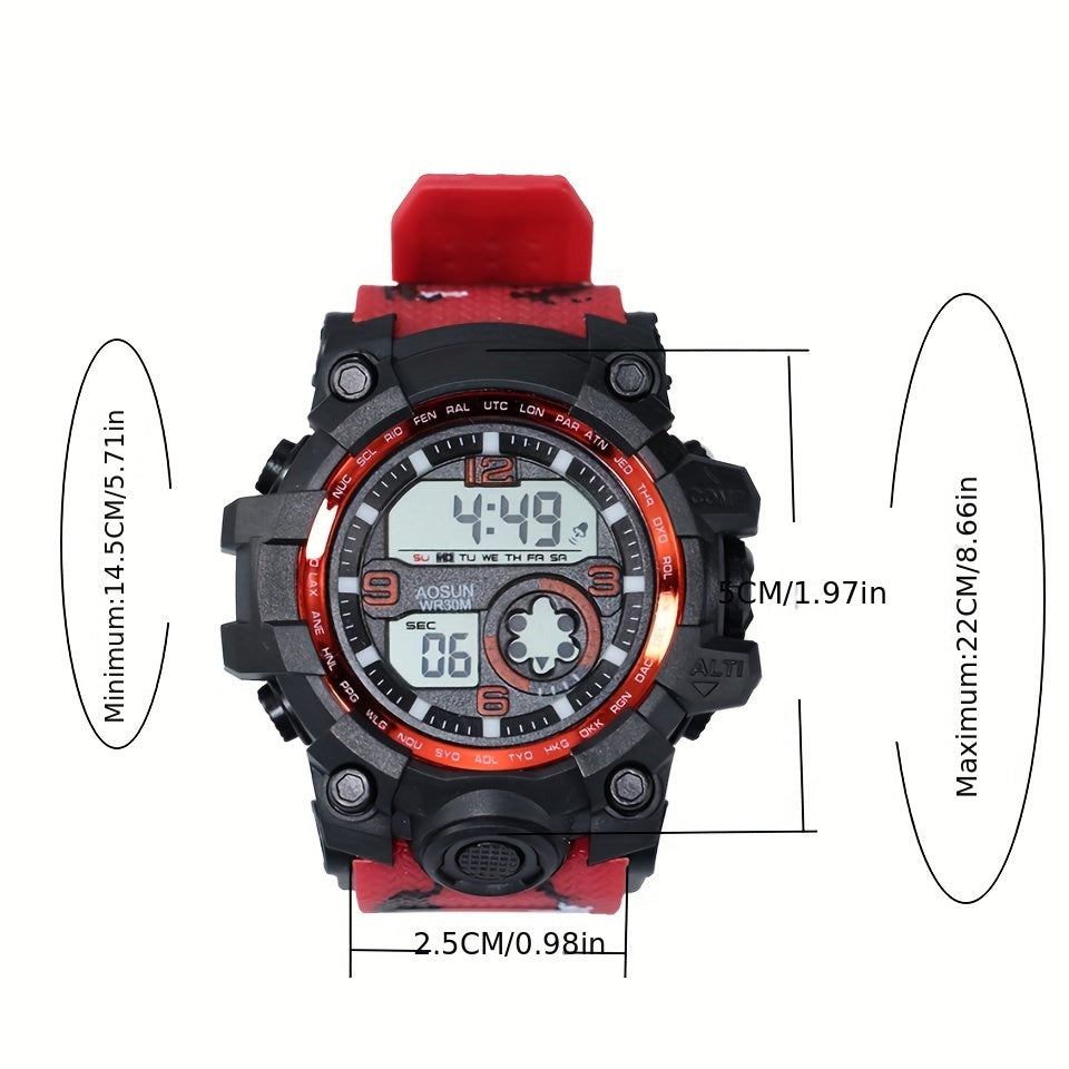 Camouflage Waterproof Sports Watch with Silicone Strap