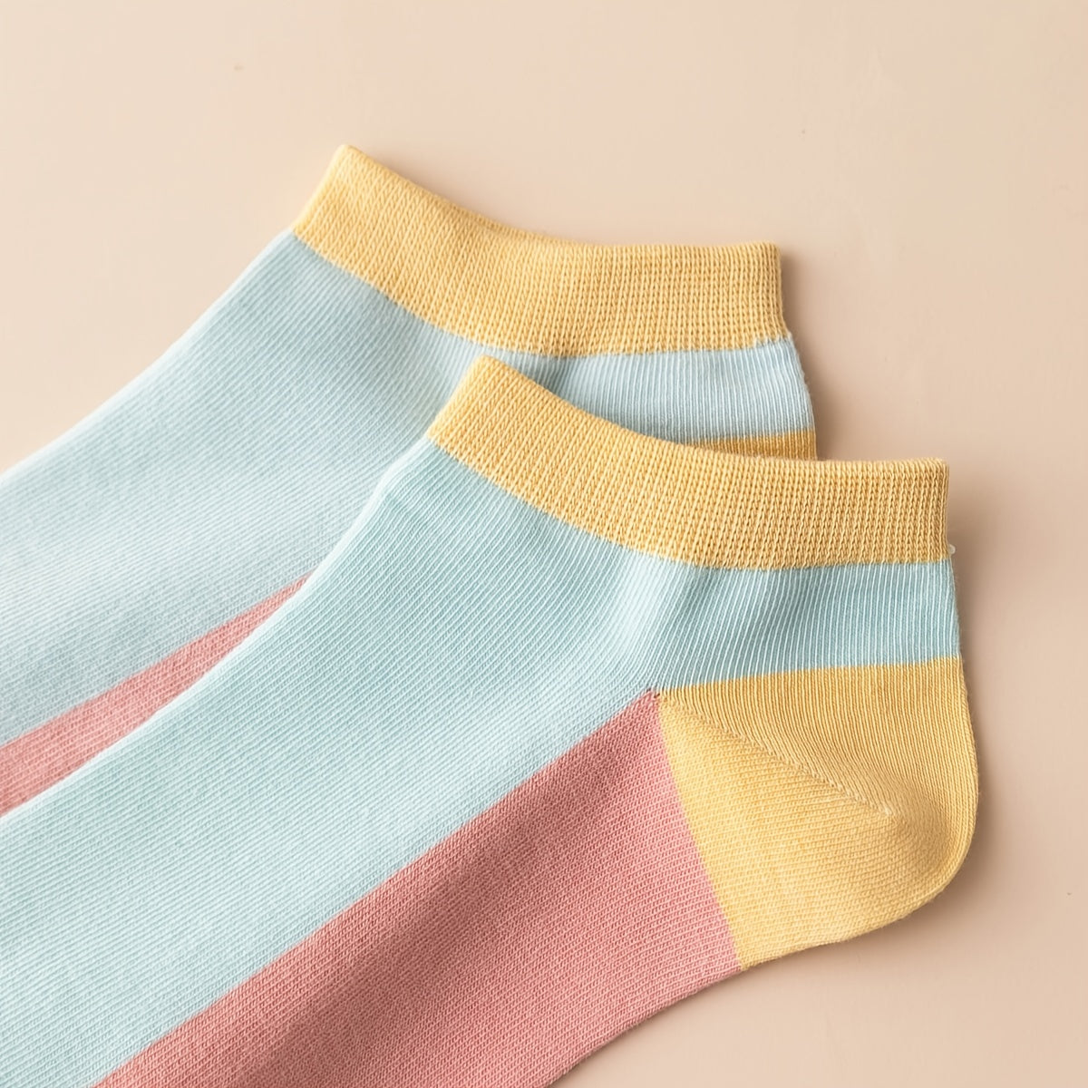 5 Pairs Colorblock Ankle Socks & Low Cut Crew Socks Women's Stockings
