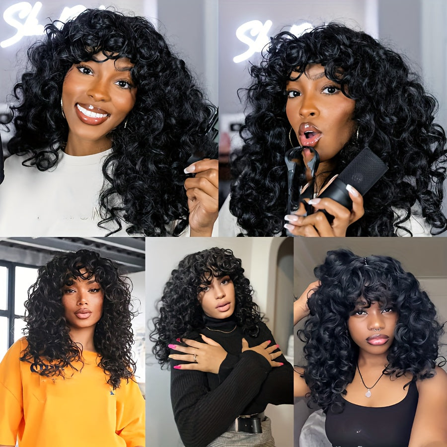 Long Curly Afro Wig With Bangs Big Loose Kinky Curly Hair Synthetic Wig
