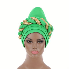 Green Sequin Twisted Braided Turban Head Wrap