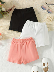3pcs Girls' Striped Casual Shorts Set Kid Girls Summer Lounge Shorts
