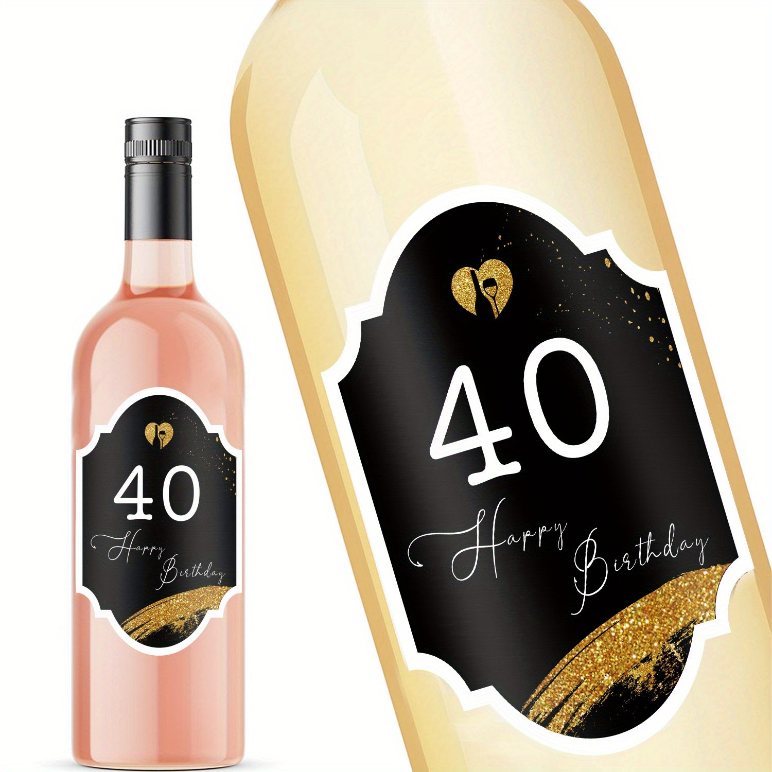 2pcs 40th Happy Birthday Wine Bottle Labels Personalized Self Adhesive