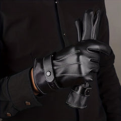 Men's Winter Leather Plus Velvet Touch Screen Gloves Waterproof Windproof