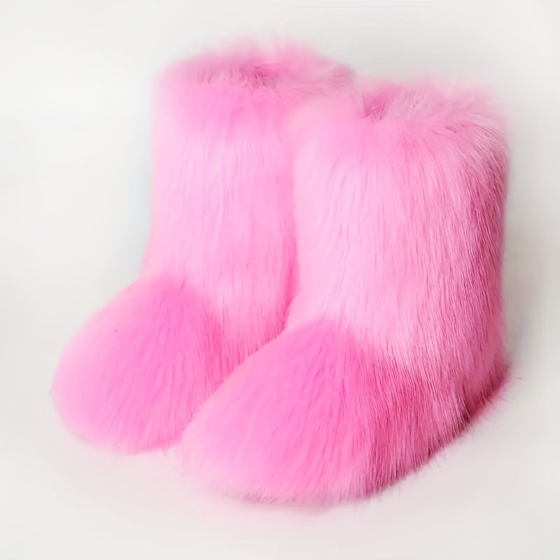 Women's Fuzzy Snow Boots Soft Slip On Flat Shoes