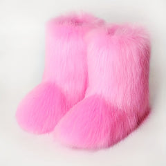 Women's Fuzzy Snow Boots Soft Slip On Flat Shoes