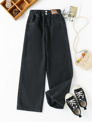 Toddler Girls Button Jeans Loose Wide Leg Denim Pants