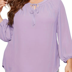 Solid Lantern Sleeve Lace Up Tunic Shirt