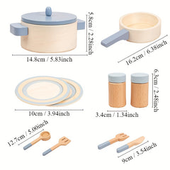 Cucinino 13pcs Wooden Kids Cookware Set Pretend Play Kitchen Toys Age 3-6