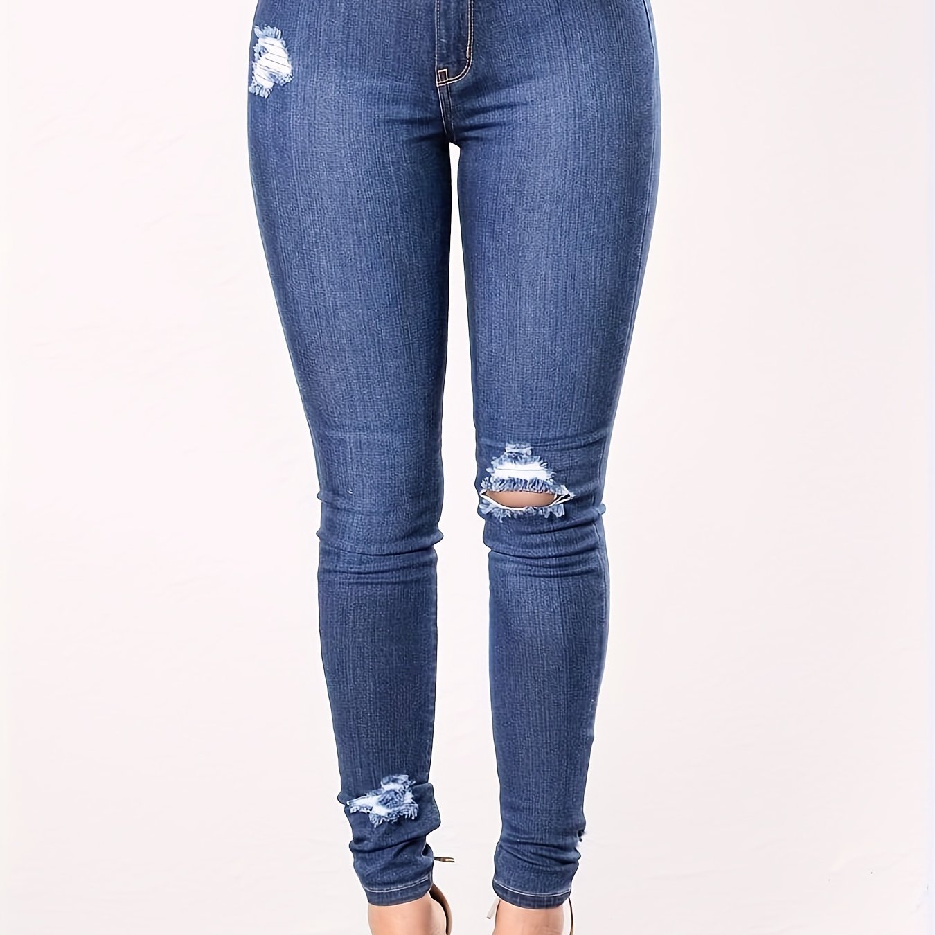 Ripped High Rise Skinny Jeans With Pockets