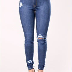 Ripped High Rise Skinny Jeans With Pockets