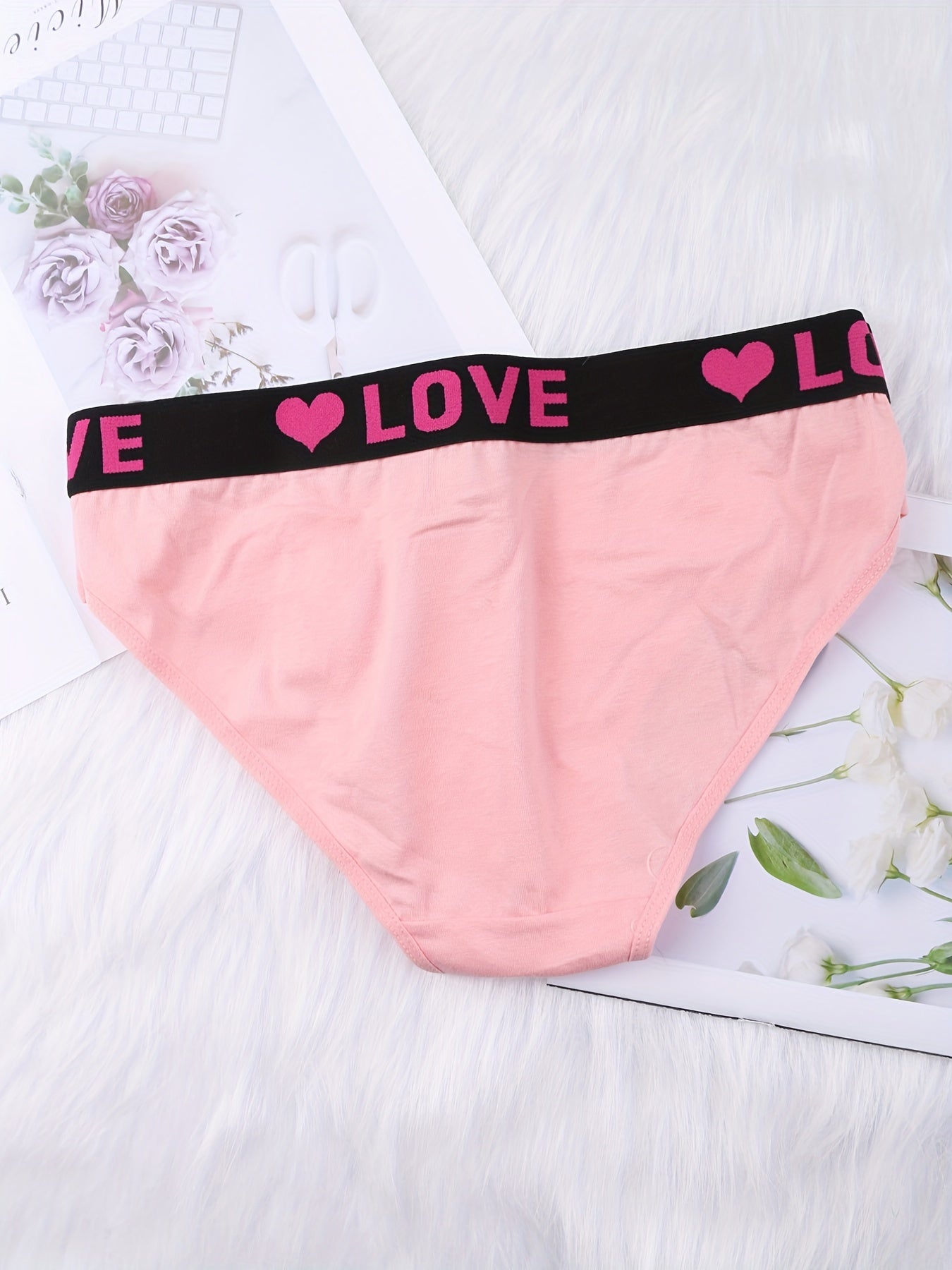 6pcs Letter Tape Bikini Panties Soft & Colorblock Low Waist Intimates Panties