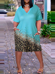 Colorblock Glitter Leopard Print Dress