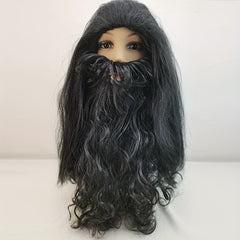 3pcs Men's Wig And Beard Wild Caveman Costume Halloween Set