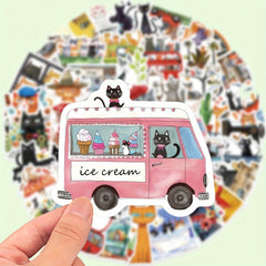 50 Pack Cartoon Cat Vinyl Stickers Decals Laptop Phone Water Bottle