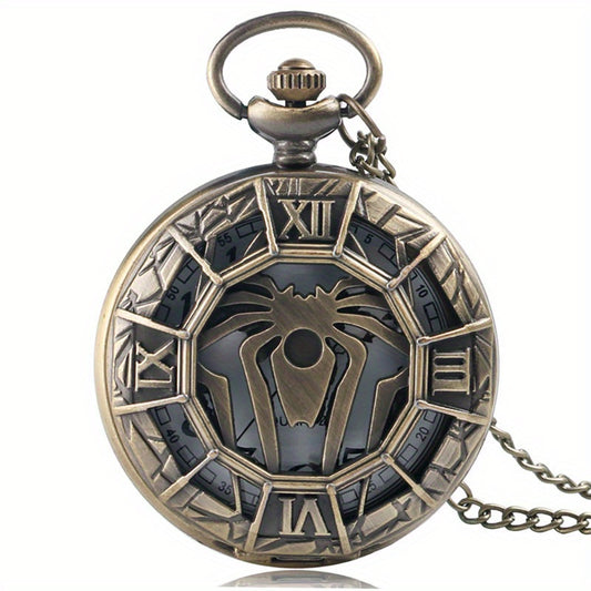 Bronze Spider Pocket Watch Animal Pattern Quartz Thin Chain Gift