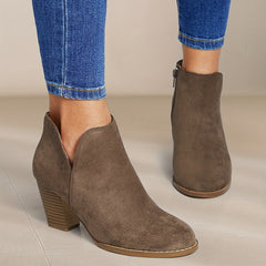 Chunky Heel Ankle Boots Suede Booties