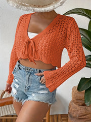 Casual Cardigan Women's Plus Solid Hollow Out Long Sleeve