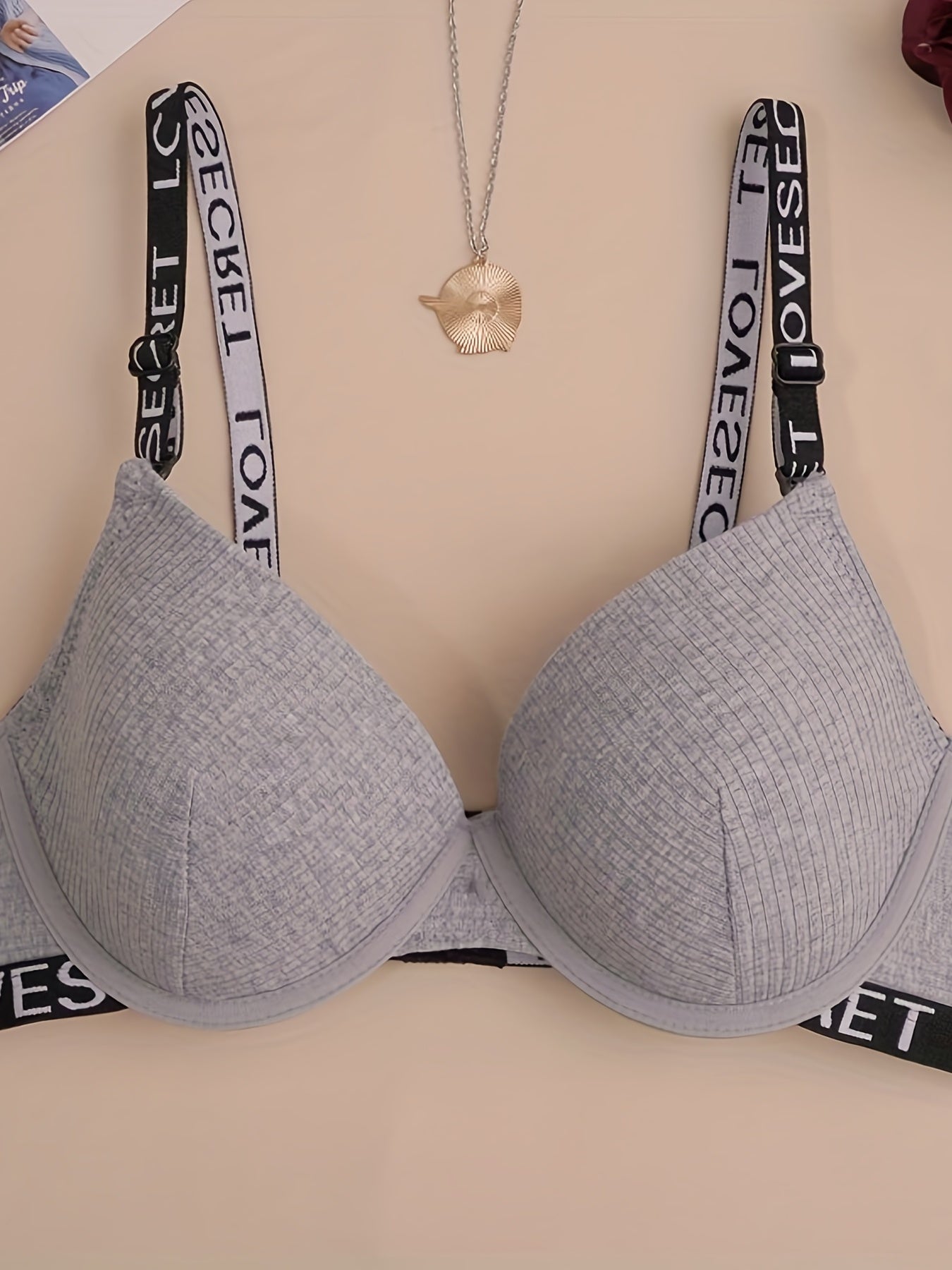 Letter Straps Push Up Bra Comfy & Breathable Anti Sagging Bra