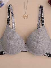 Letter Straps Push Up Bra Comfy & Breathable Anti Sagging Bra
