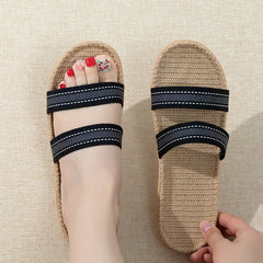 Women's Double Braided Straps Sandals Slip On Flat Linen Sole Non slip Shoes