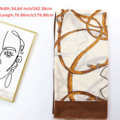Vintage Chain Print Scarf Floral Pattern Frayed Summer Shawl