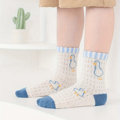 Kids Mesh Cotton Crew Socks Duck Pattern
