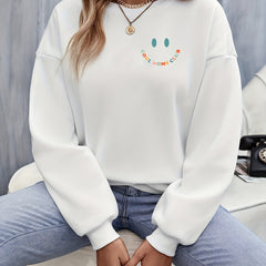 Letter & Smile Graphic Print Pullover Sweatshirt Casual Long Sleeve