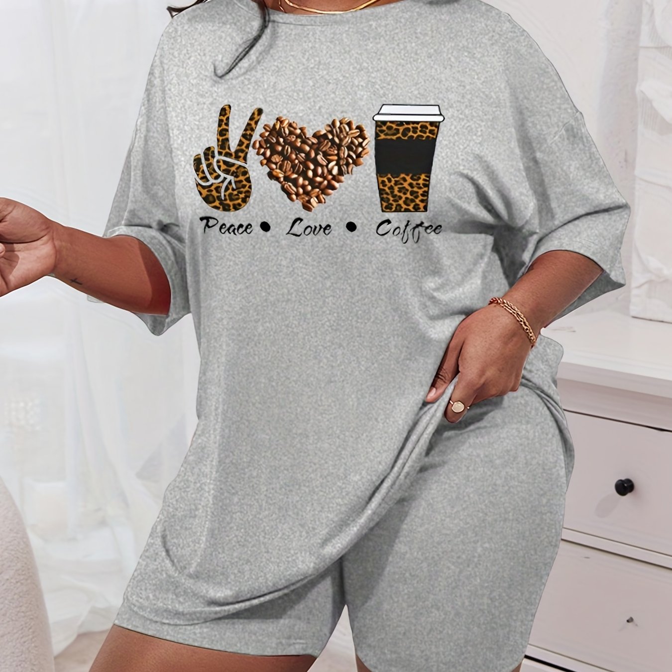 Leopard Graphic Tee & Shorts Pajama Set