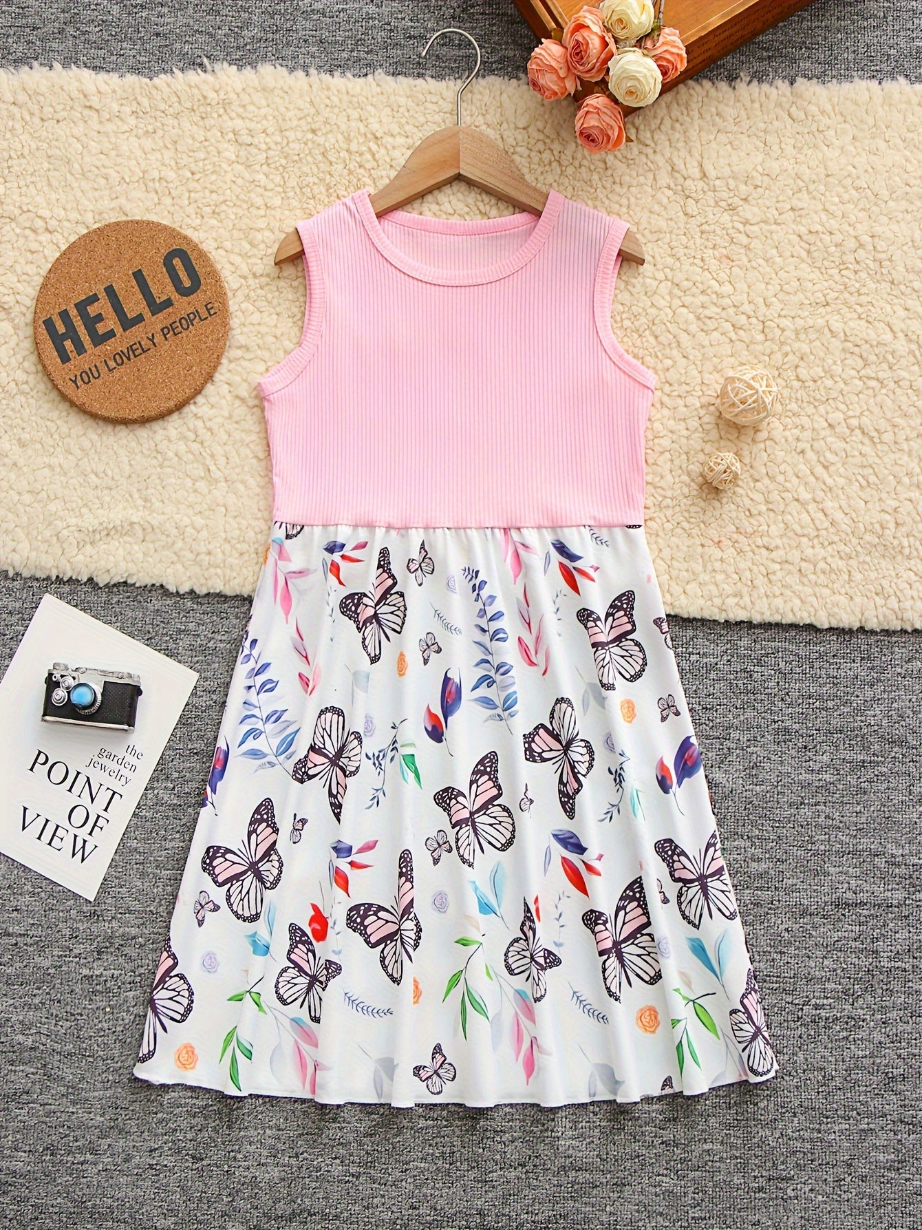 Girls Butterfly Graphic Sleeveless Dress For Summer