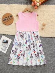Girls Butterfly Graphic Sleeveless Dress For Summer