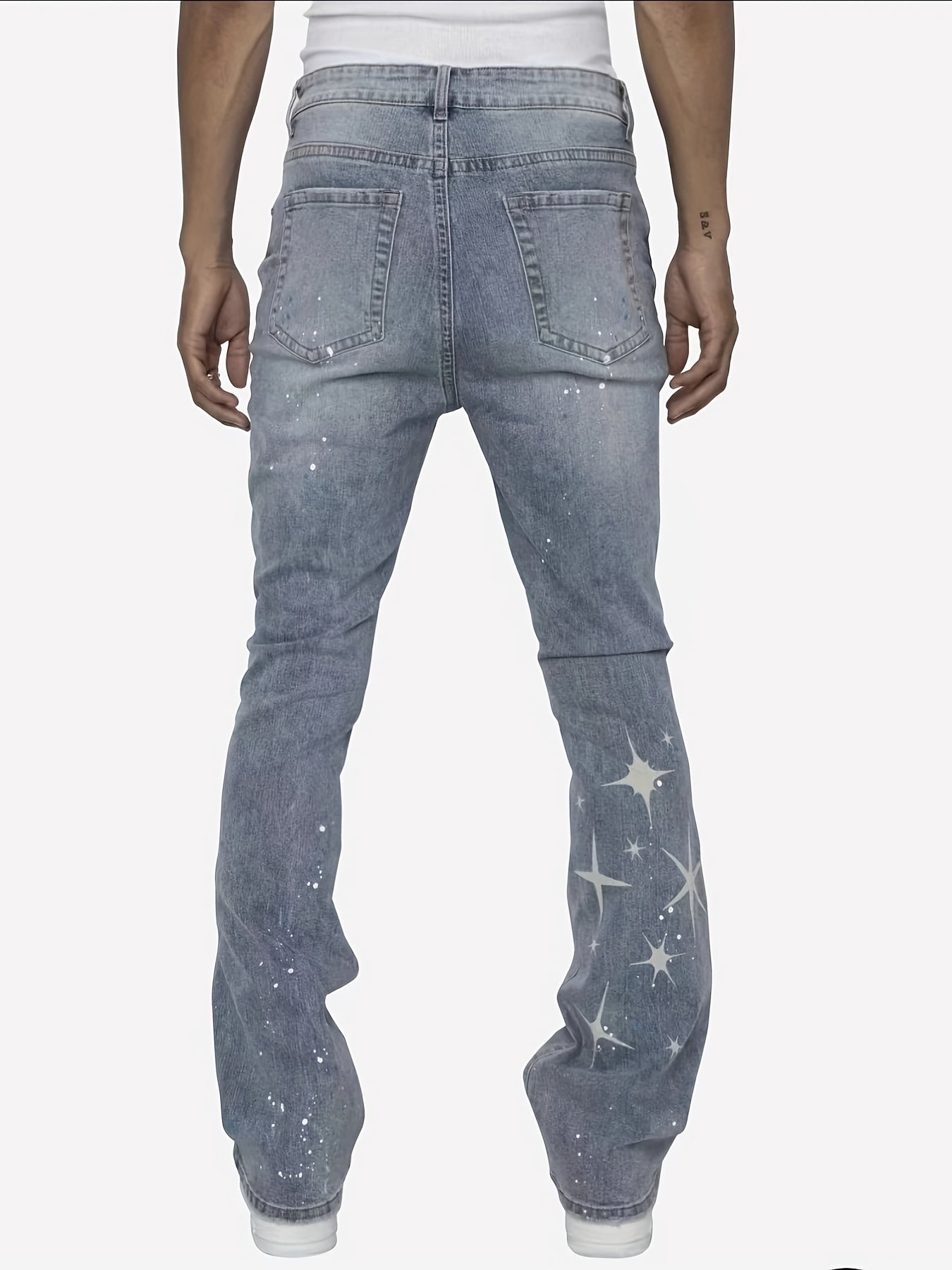 Mens Star Pattern Slim Fit Denim Jeans