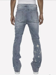 Mens Star Pattern Slim Fit Denim Jeans