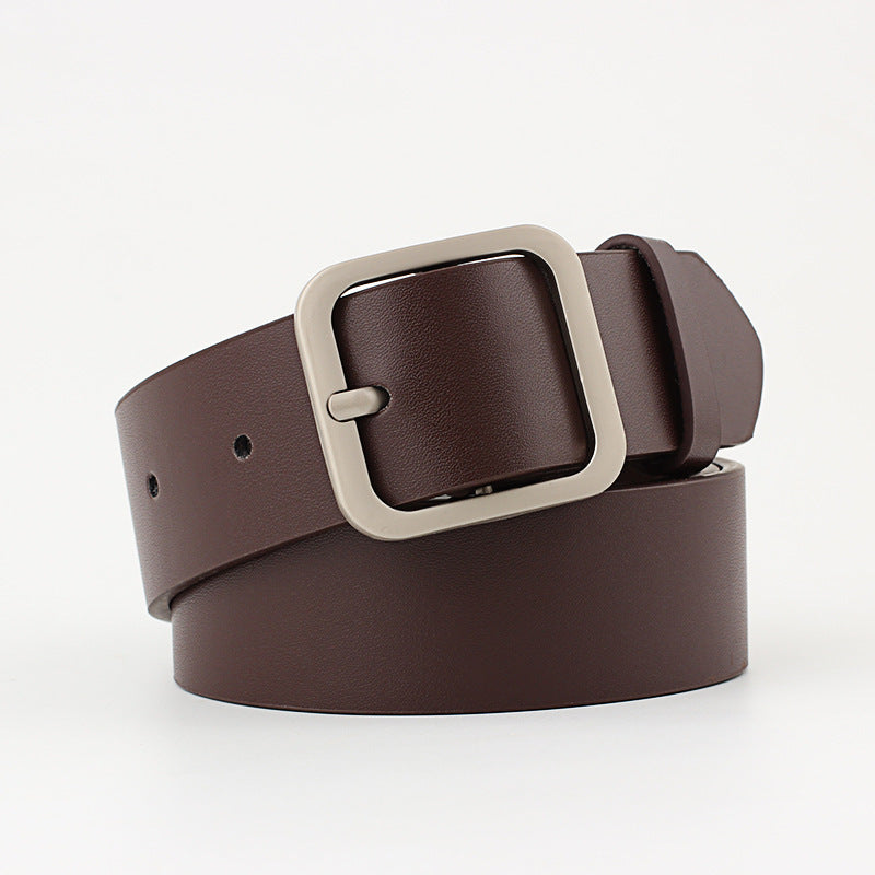 Women's PU Leather Square Pin Buckle Belt High Waist Strap