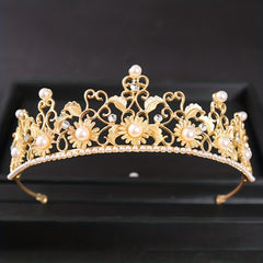 Vintage Baroque Sunflower Crown Tiara Bridal Faux Pearl Hair Accessories