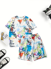 Boys Letter Outfit Shorts & t shirt Short Sleeves Casual Summer Kids Clothes