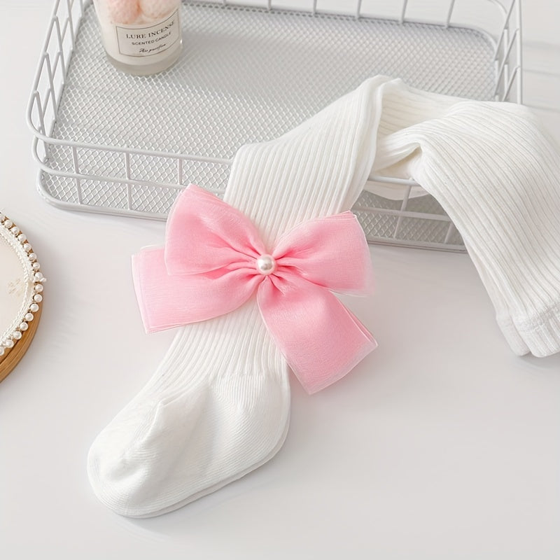 2 Pairs Kids Bowknot Socks Breathable Comfy Pantyhose 0-10 Years